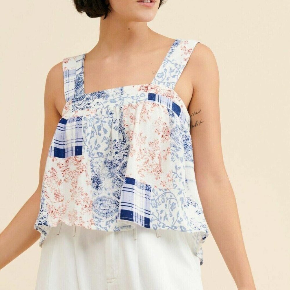 Urban Outfitters Maya Cropped Babydoll Top Patchwork Printed Flowy M New